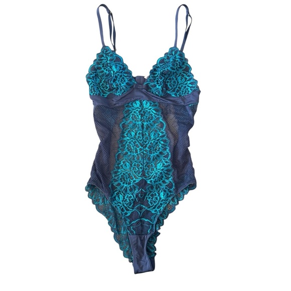 La Vie En Rose New With Tags Teal Lace Bodysuit Size Extra Small - Picture 1 of 6